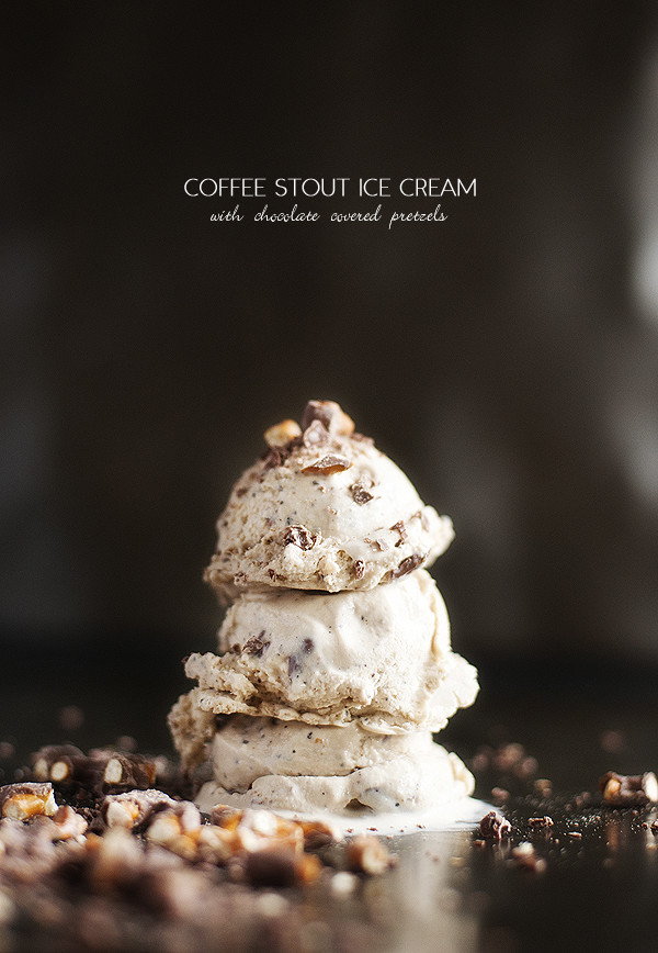 Coffee Stout Ice Cream with Chocolate Covered Pretzels