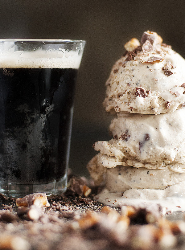 Coffee Stout Ice Cream with Chocolate Covered Pretzels
