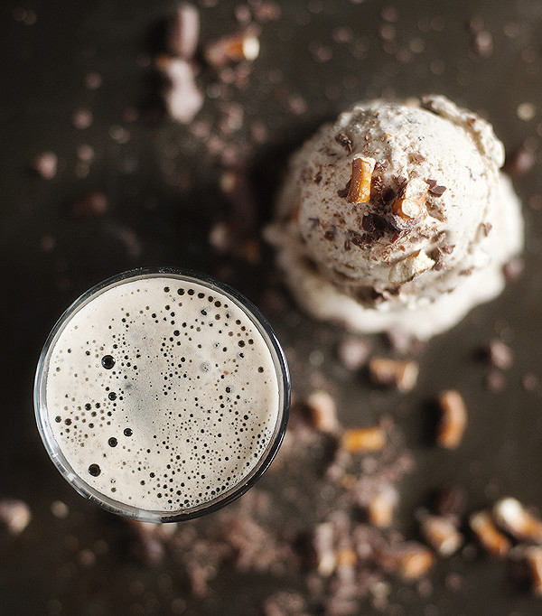 Coffee Stout Ice Cream with Chocolate Covered Pretzels