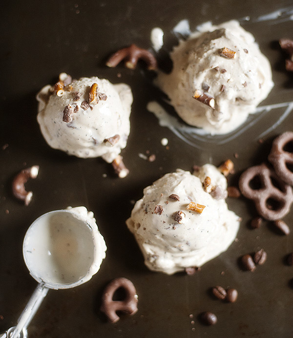 Coffee Stout Ice Cream with Chocolate Covered Pretzels