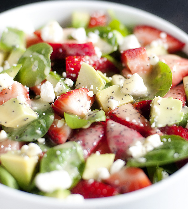 Strawberry, Avocado & Spinach Salad with Feta and Poppy Seed Dressing