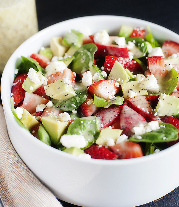 Strawberry, Avocado & Spinach Salad with Feta and Poppy Seed Dressing